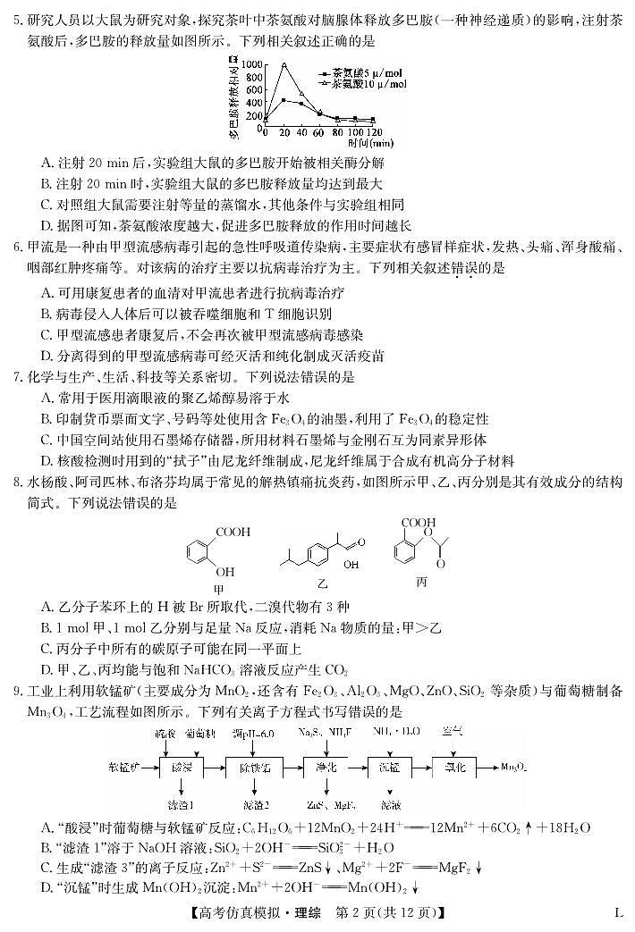 九师联盟2023届高三下学期高考仿真模拟考试（老教材）理综-高考仿真模拟(老教材)02