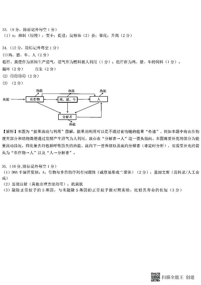 2023届黑龙江省哈尔滨师范大学附属中学高三下学期三模理综答案 试卷03