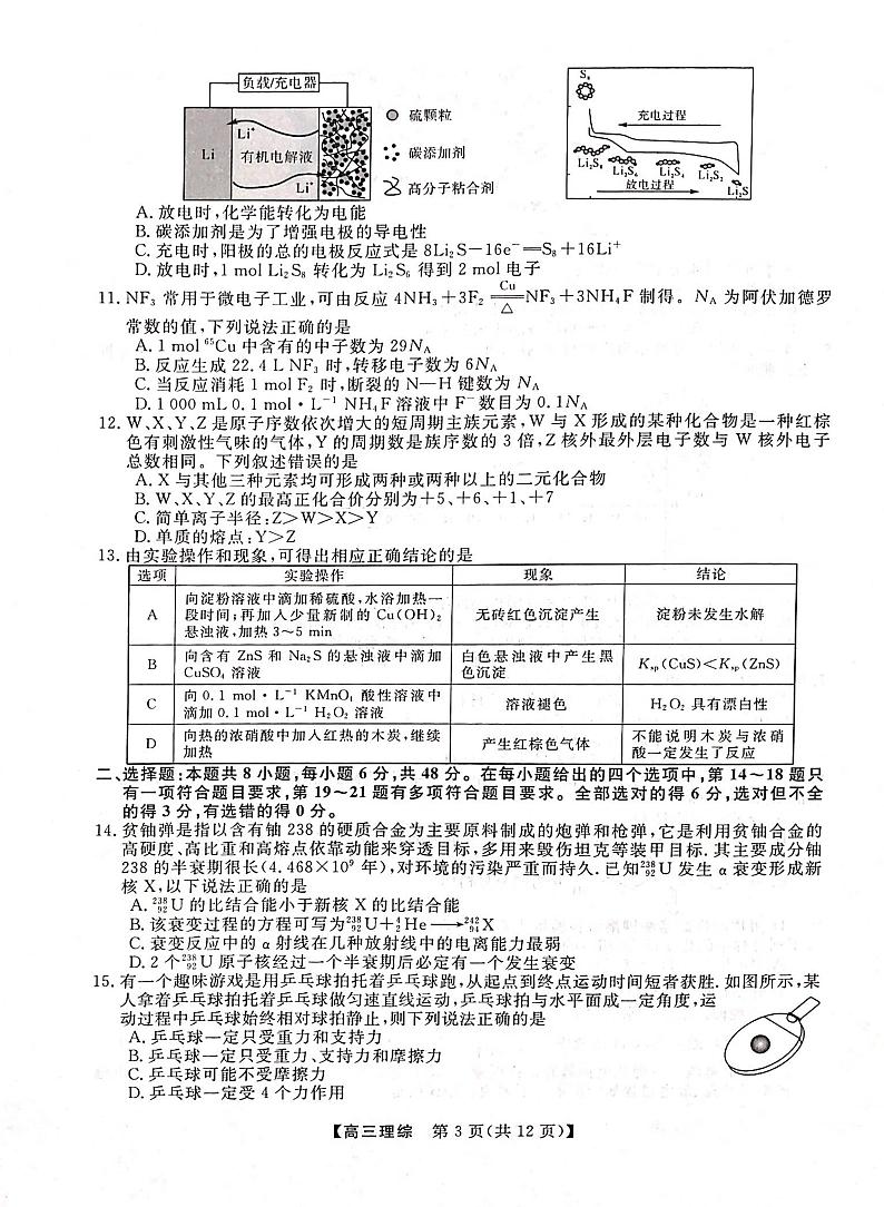 广西2023年5月高中毕业班高考模拟测试理科综合第3页