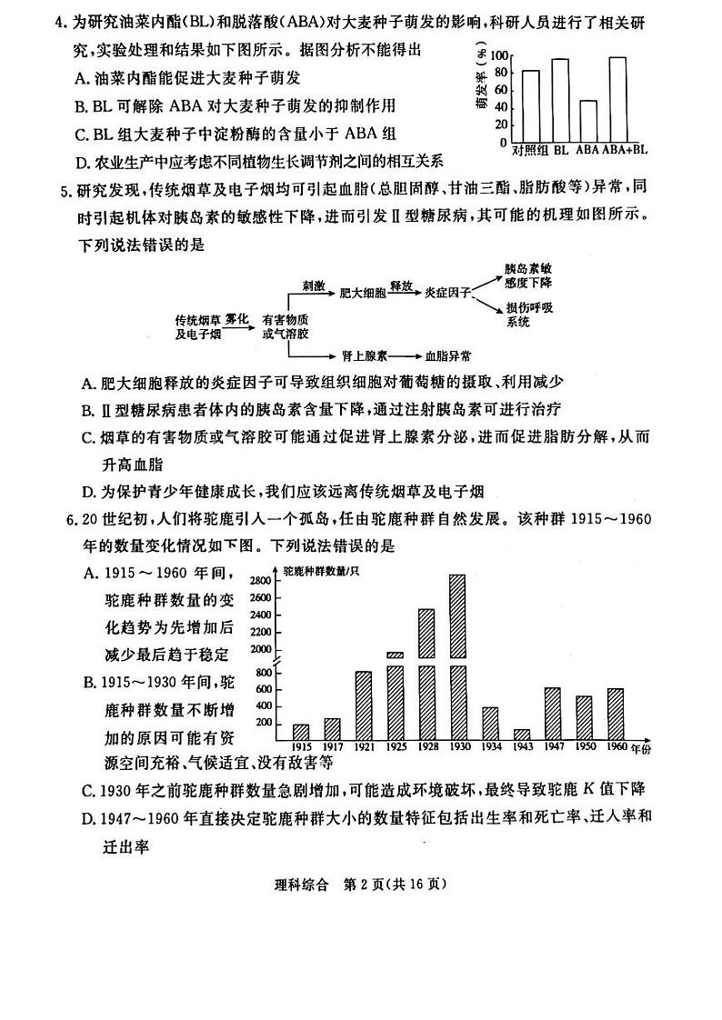 2023届山西省吕梁市高三三模 理综试卷及参考答案02