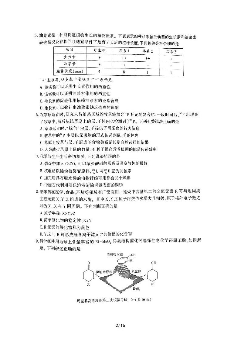 2023届陕西省西安市周至县高三第三次模拟考试理科综合试卷+答案02