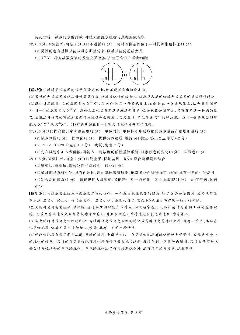 湘豫名校五月高三联考（理综）答案第2页