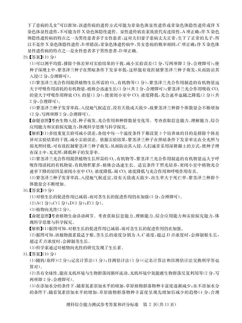 （新教材）华大新高考联盟2023届高三名校高考预测卷2023届5月-理综全国卷答案02