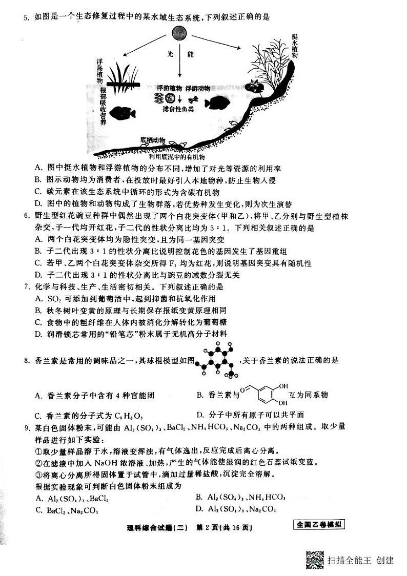 衡中同卷2023年高三学业质量检测二（全国乙卷）理科综合试题第2页