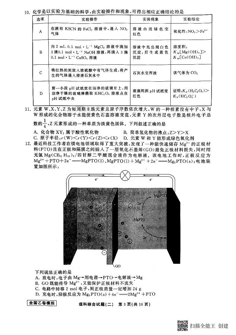 衡中同卷2023年高三学业质量检测二（全国乙卷）理科综合试题第3页