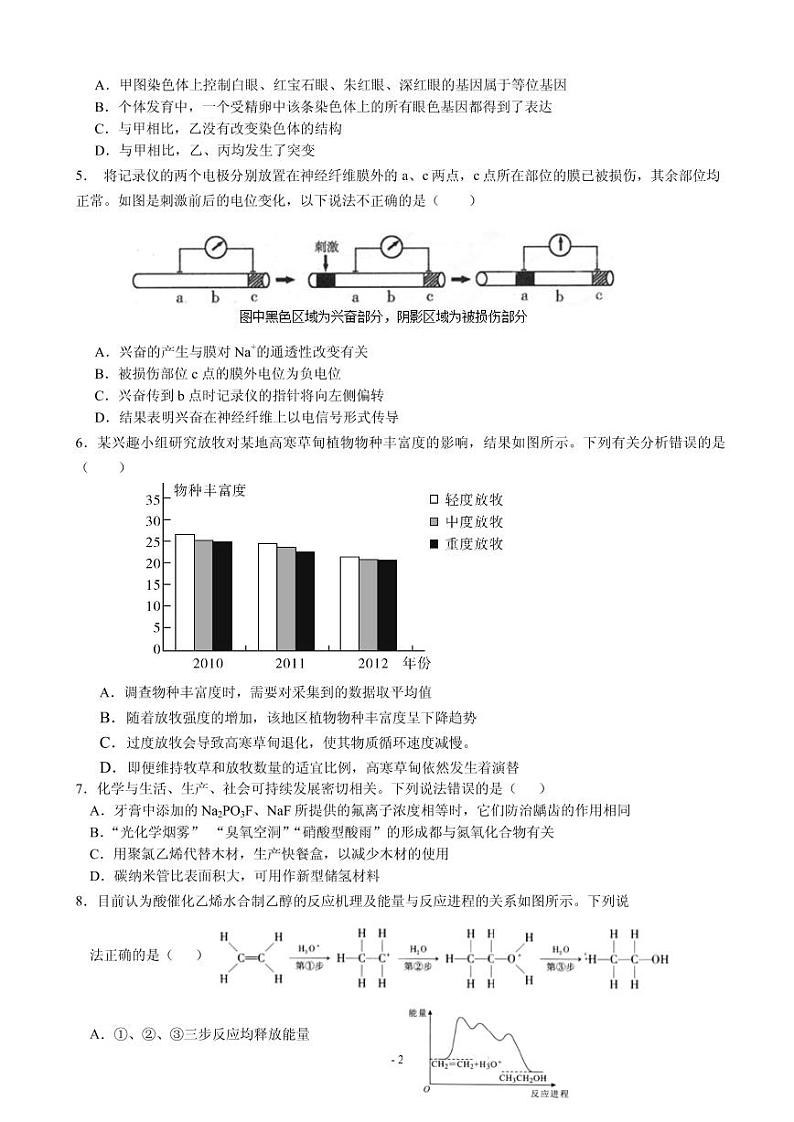 2020届湖北省（襄阳五中，夷陵中学，钟祥一中三校）高三6月适应性考试理综试题 PDF版第2页
