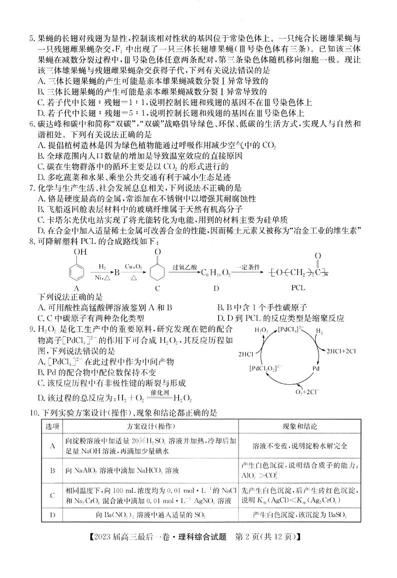 2023届安徽省合肥市一六八中学高三最后一卷 理综第2页