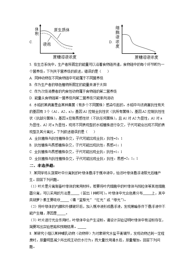 2023年高考全国甲卷理科综合生物真题试卷+答案第2页