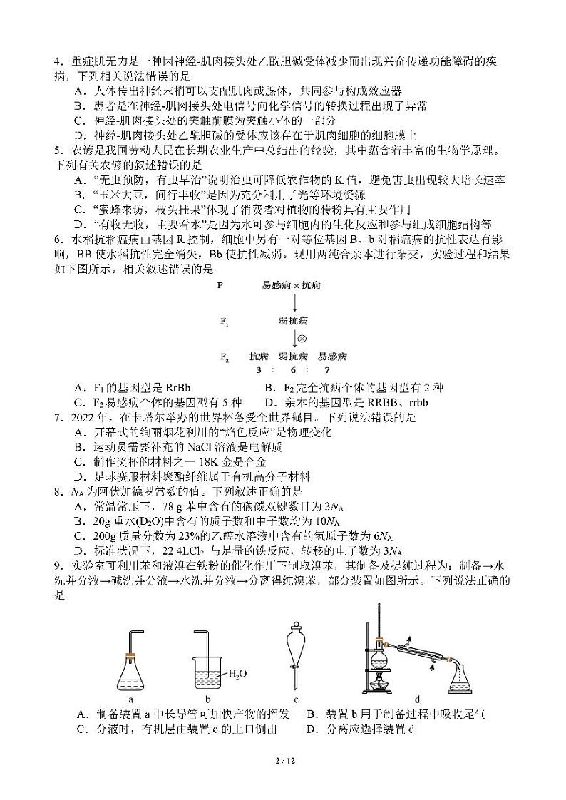 2023届四川省成都市第七中学高三下学期热身考试理科综合试卷第2页