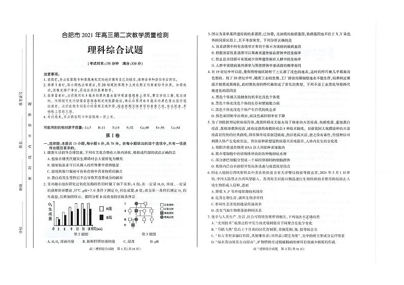 2021年安徽省合肥市高三二模理科综合理综试卷01