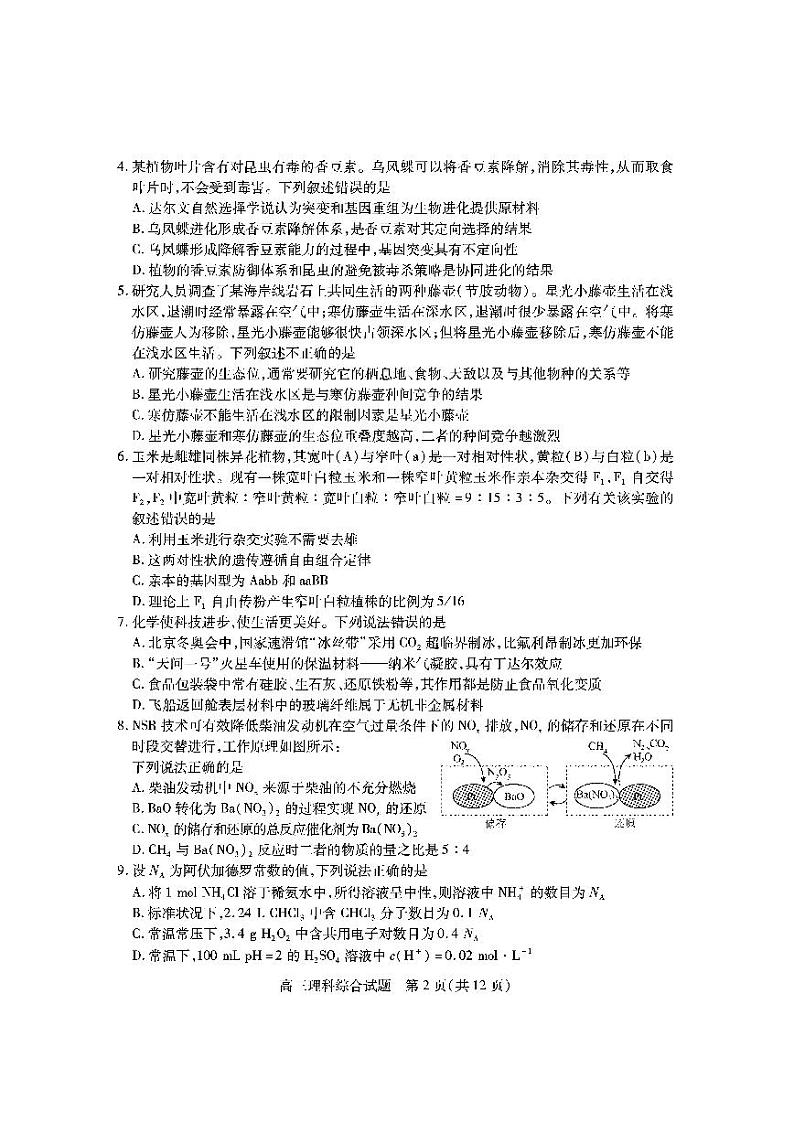 山西省运城吕梁市2023届高三上学期期末调研测试理科综合试卷+答案第2页