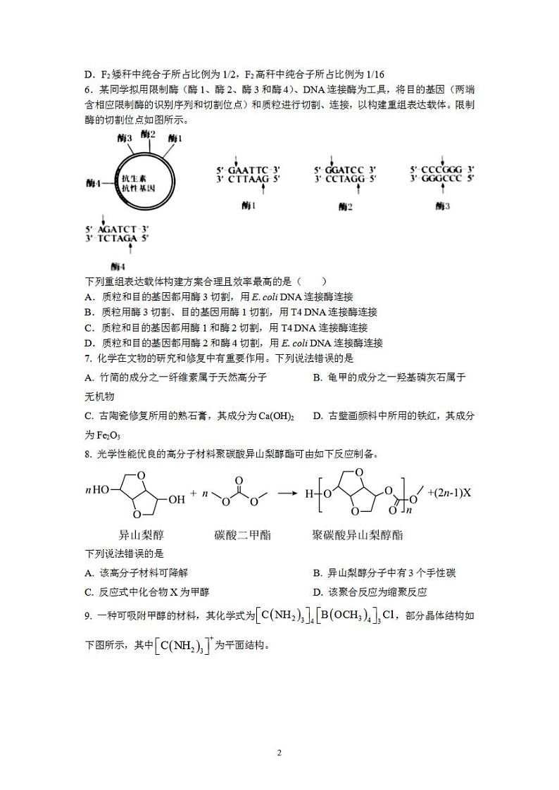 2023年高考真题——理综（新课标卷）Word版无答案02