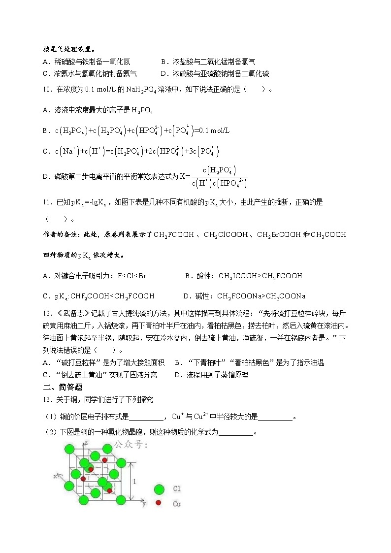 2023年天津市新高考化学真题（无答案）02
