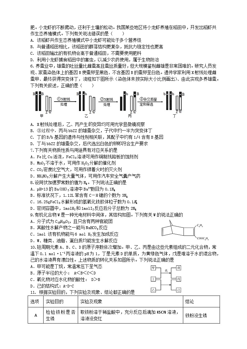 2022-2023学年四川省成都市石室中学高三下学期周考（4月14日）理综试题02