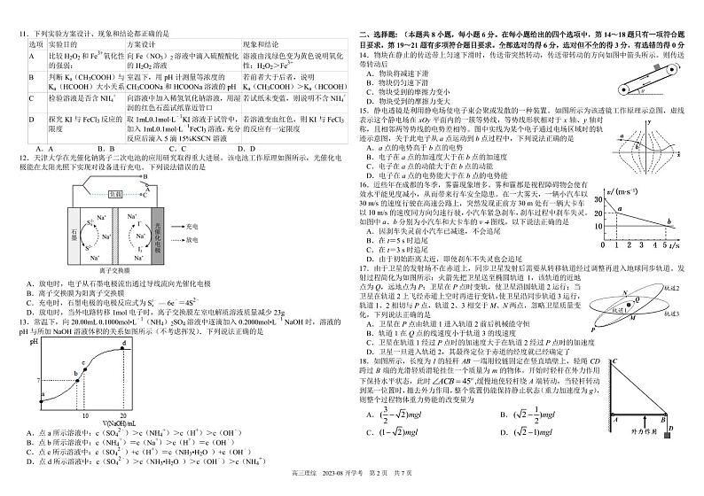2024届四川省成都市树德中学高三上学期开学考试 理综 PDF版第2页