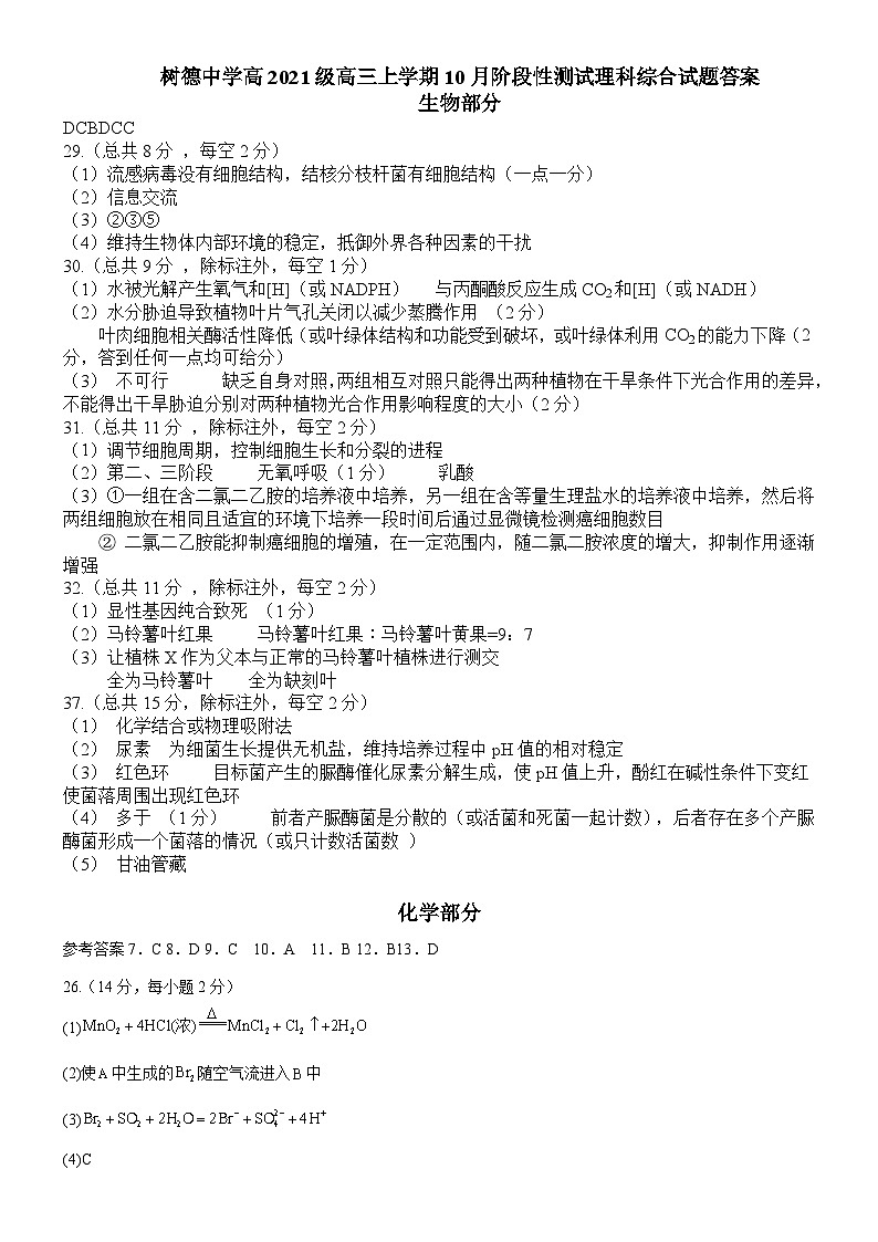 2024成都树德中学高三上学期10月阶段性测试理综PDF版含答案01