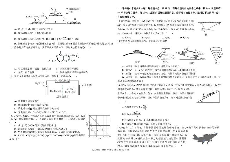 四川省成都市树德中学2024届高三上学期10月阶段性测试  理综  PDF版无答案第2页