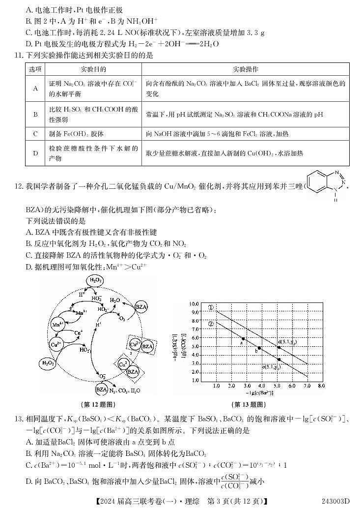 云南民族大学附属高级中学2024届高三上学期联考（一）理综第3页