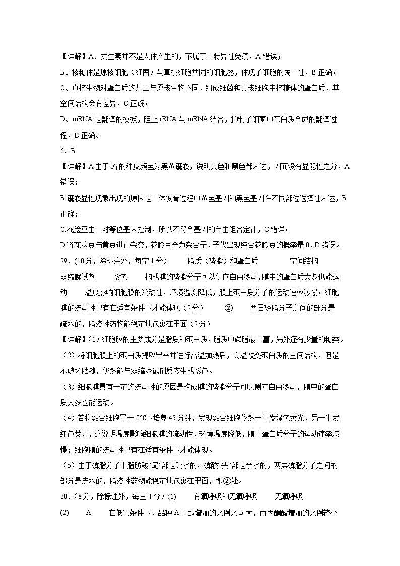 2024绵阳南山中学实验学校高三上学期10月月考（一诊模拟）理综含解析02