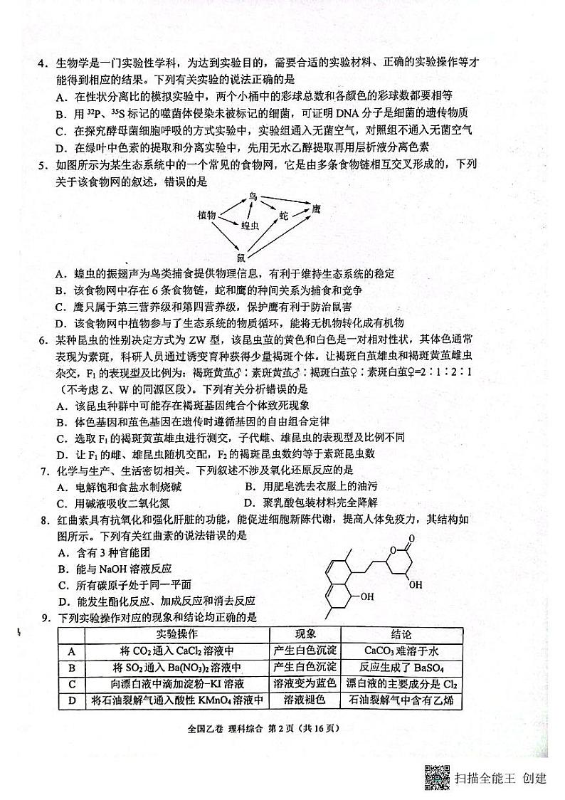 2024届高三12月月考理科综合试题第2页