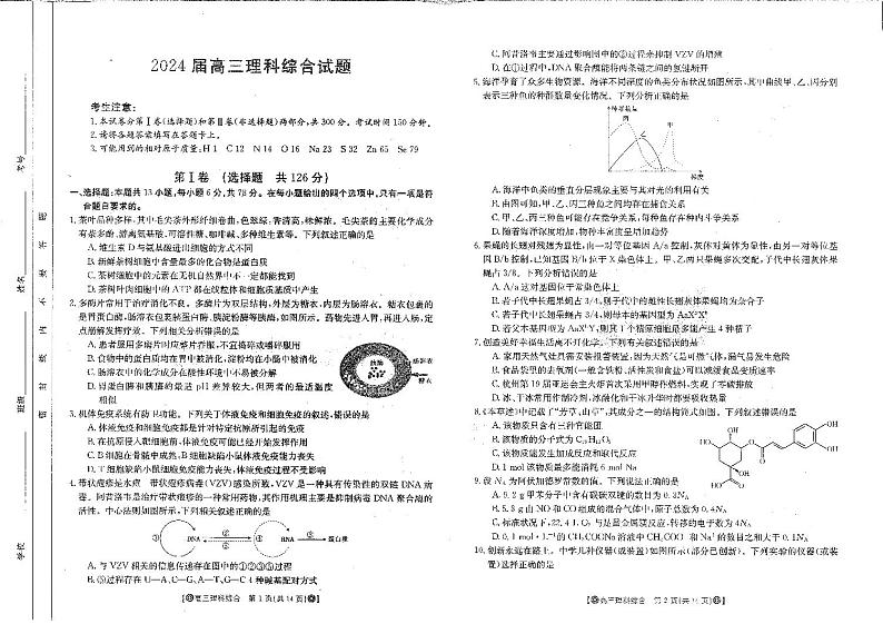 【全国甲卷】四川省雅安市联考2023-2024学年高三上学期12月联考理科综合01