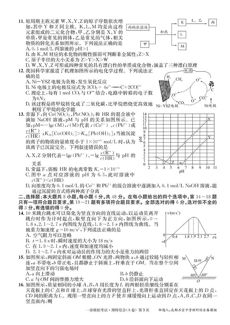 四川省成都市石室中学2024届高三上学期一诊模拟考试理综03
