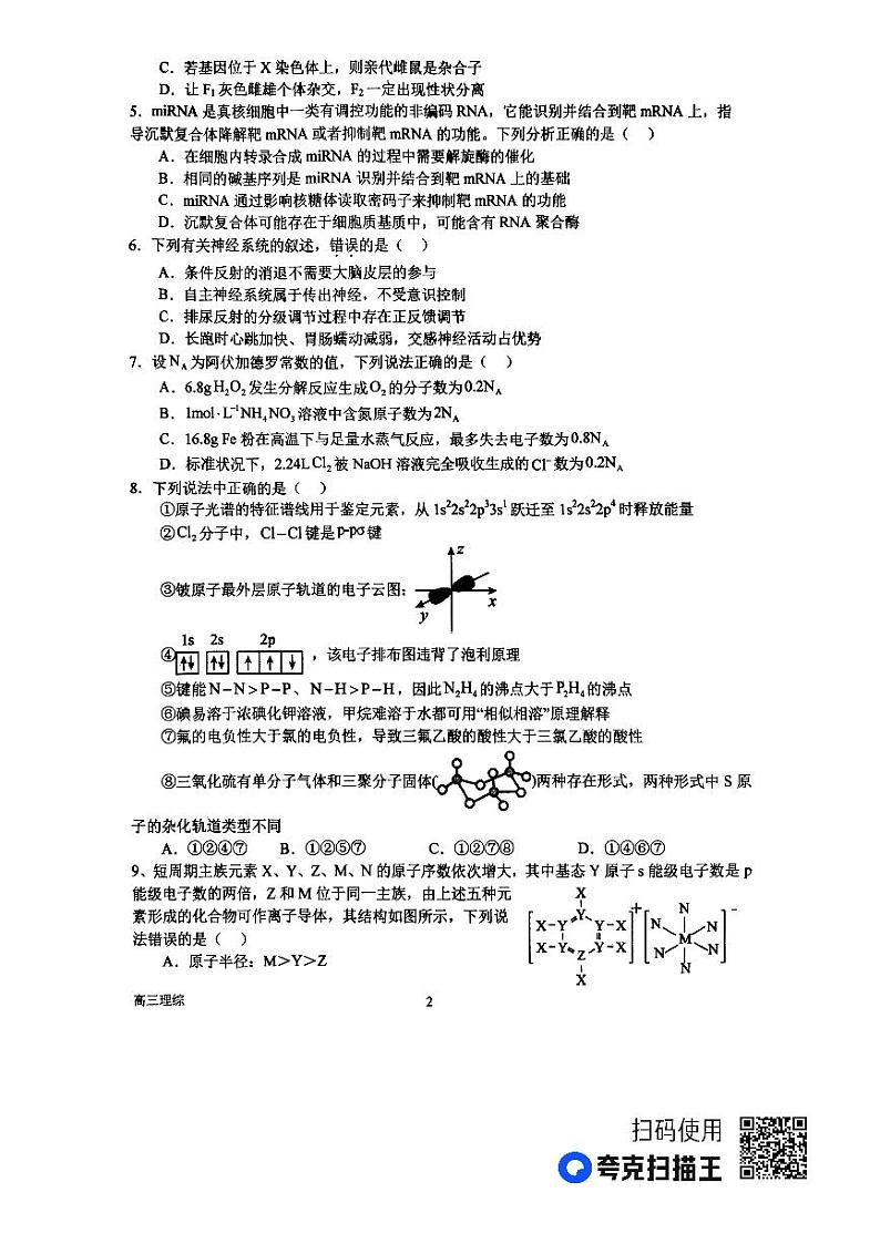 河南省南阳市第一中学校2023-2024学年高三上学期第五次月考理综试题及答案第2页