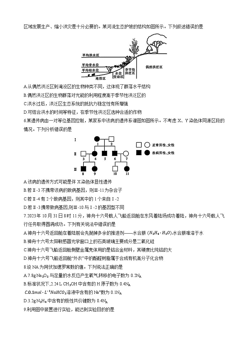 2024届陕西省商洛市高三上学期第一次模拟检测理综试题02