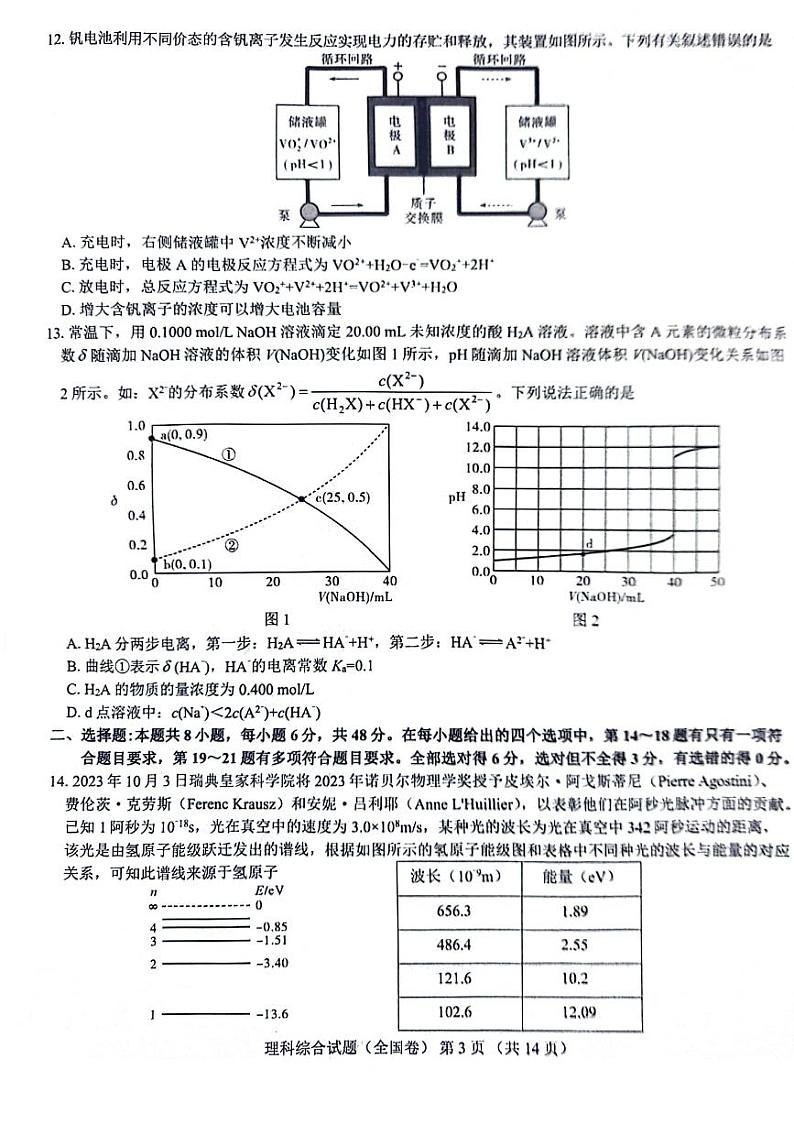 名校教研联盟2023-2024学年高三上学期12月联考（全国卷）理综第3页