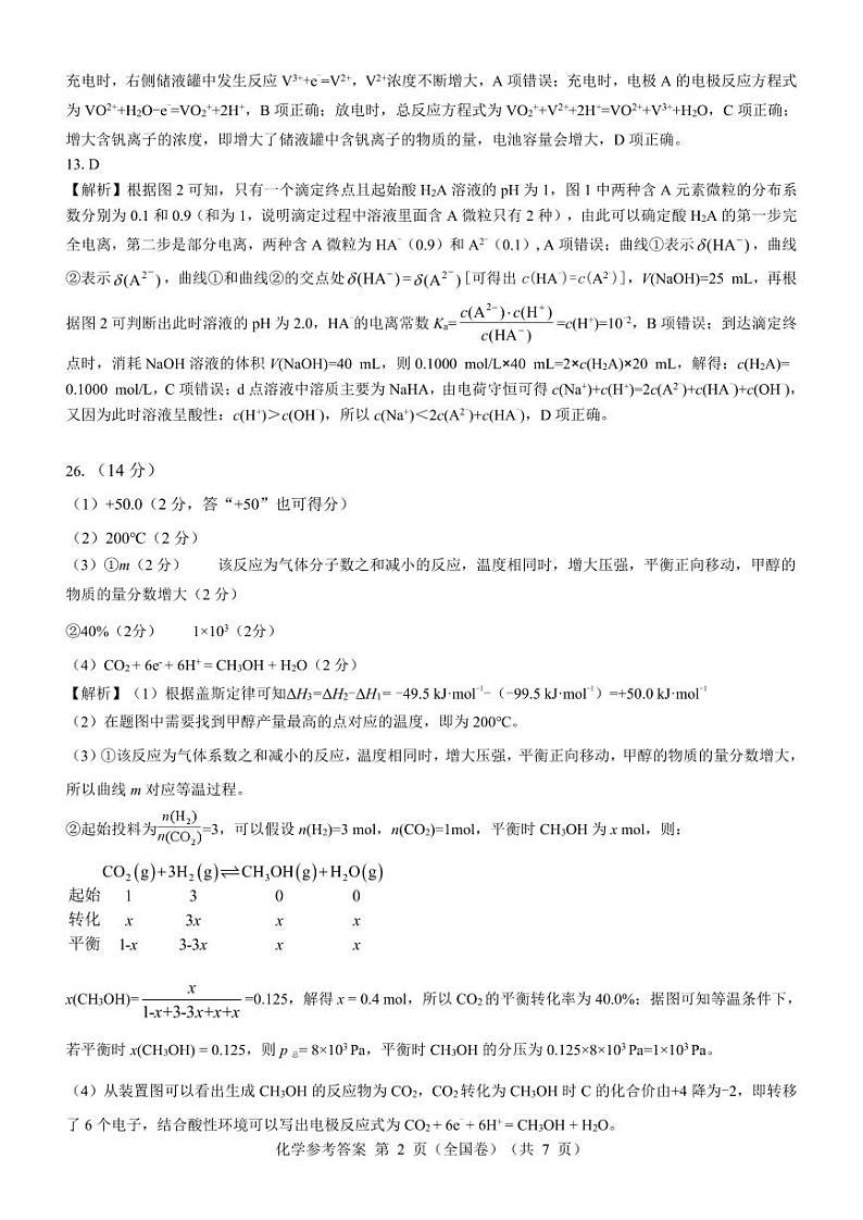 【全国卷】化学参考答案第2页