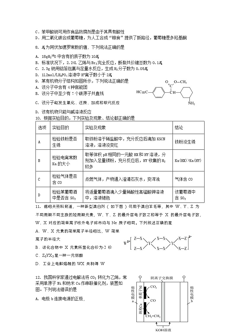 2024届四川省绵阳南山中学实验学校高三上学期1月月考试题 理综 Word版03