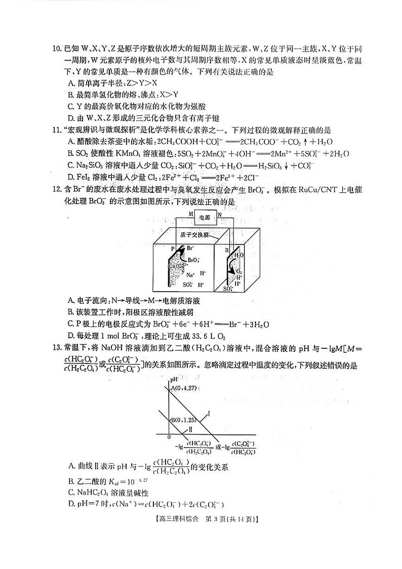 2024届陕西省榆林市高三上学期第一次模拟检测理综试题03