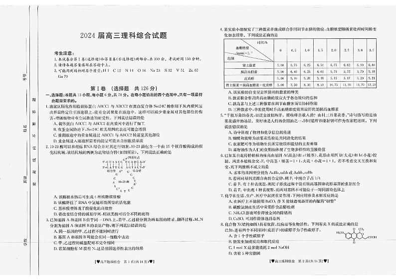 2024四川省部分学校高三上学期1月联考试题理综PDF版含解析01