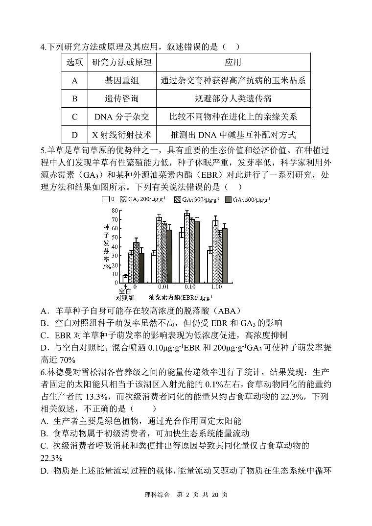 陕西省西安中学2024届高三模拟考试（一）理综02
