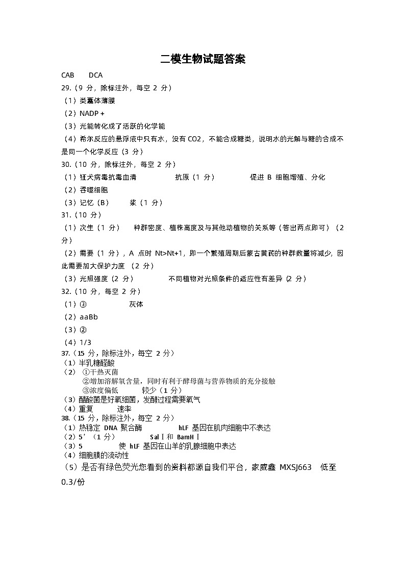42，2024届陕西省西安中学高三仿真模拟考试（三）理综试题01