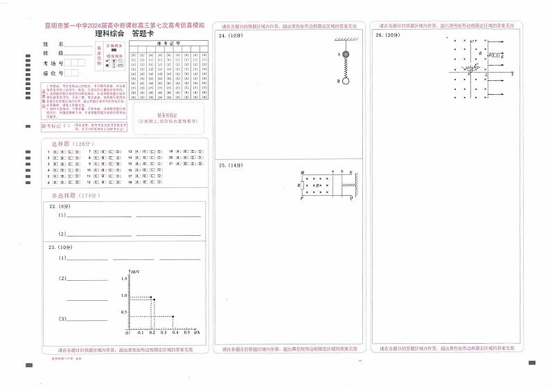 云南省昆明市第一中学2023-2024学年高三下学期第七次月考理综试卷（Word版附解析）01