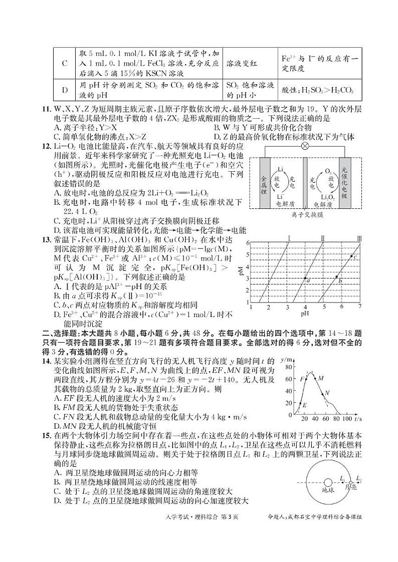 四川省成都市石室中学2023-2024学年高三下学期开学考试 理综03