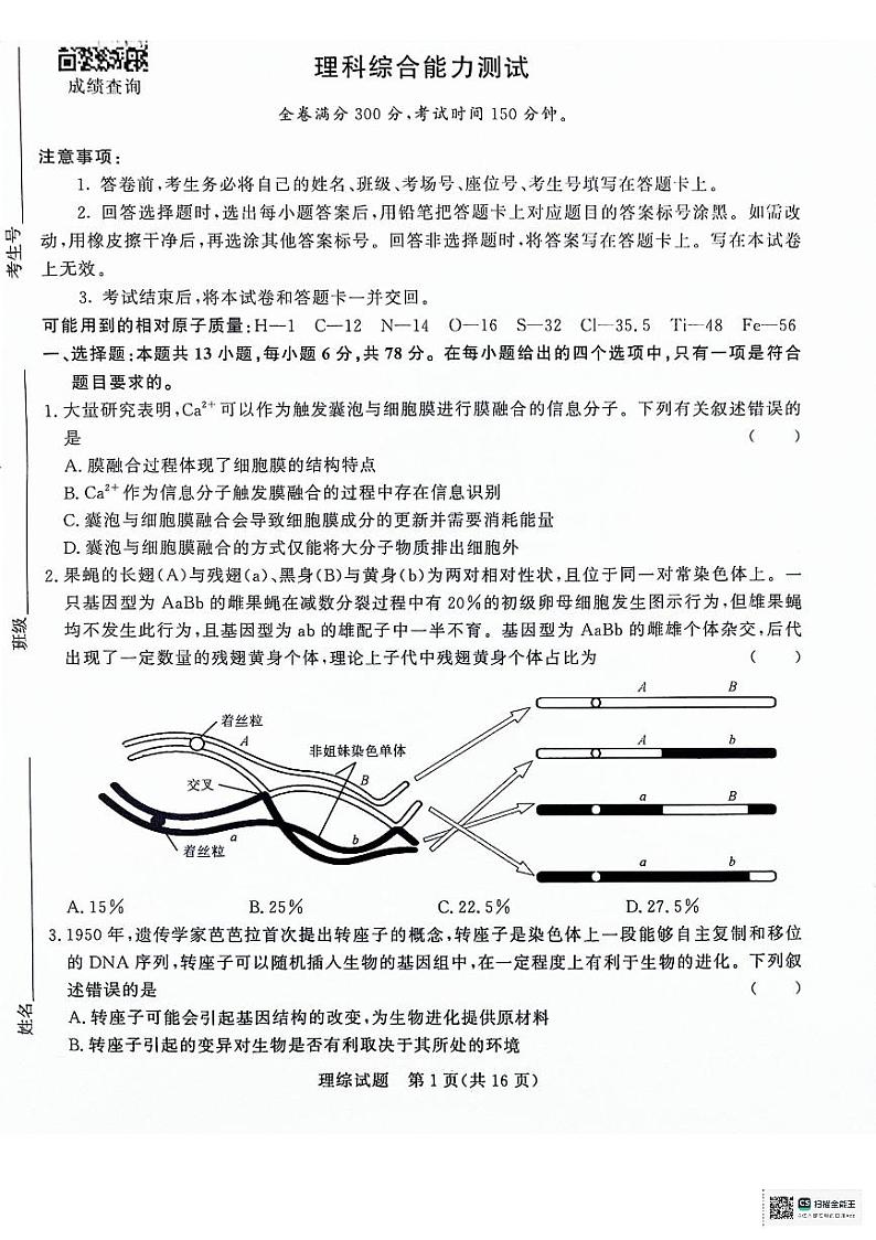 2024河南省青桐鸣高三下学期3月大联考试题理综PDF版无答案01