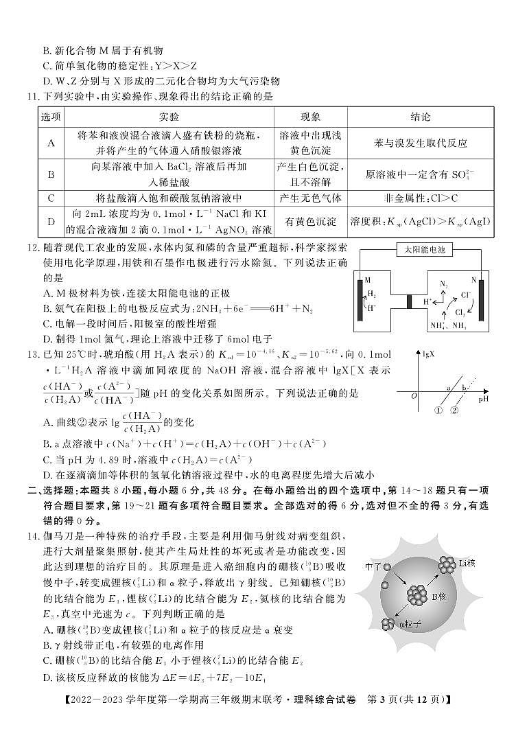 理科综合试题·2023高三期末联考第3页
