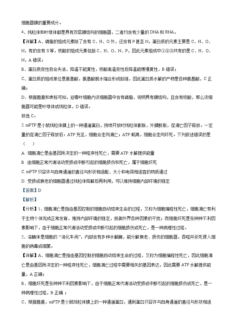 精品解析：2024届河南省高三下学期适应性测试理综生物试题（解析版）第2页