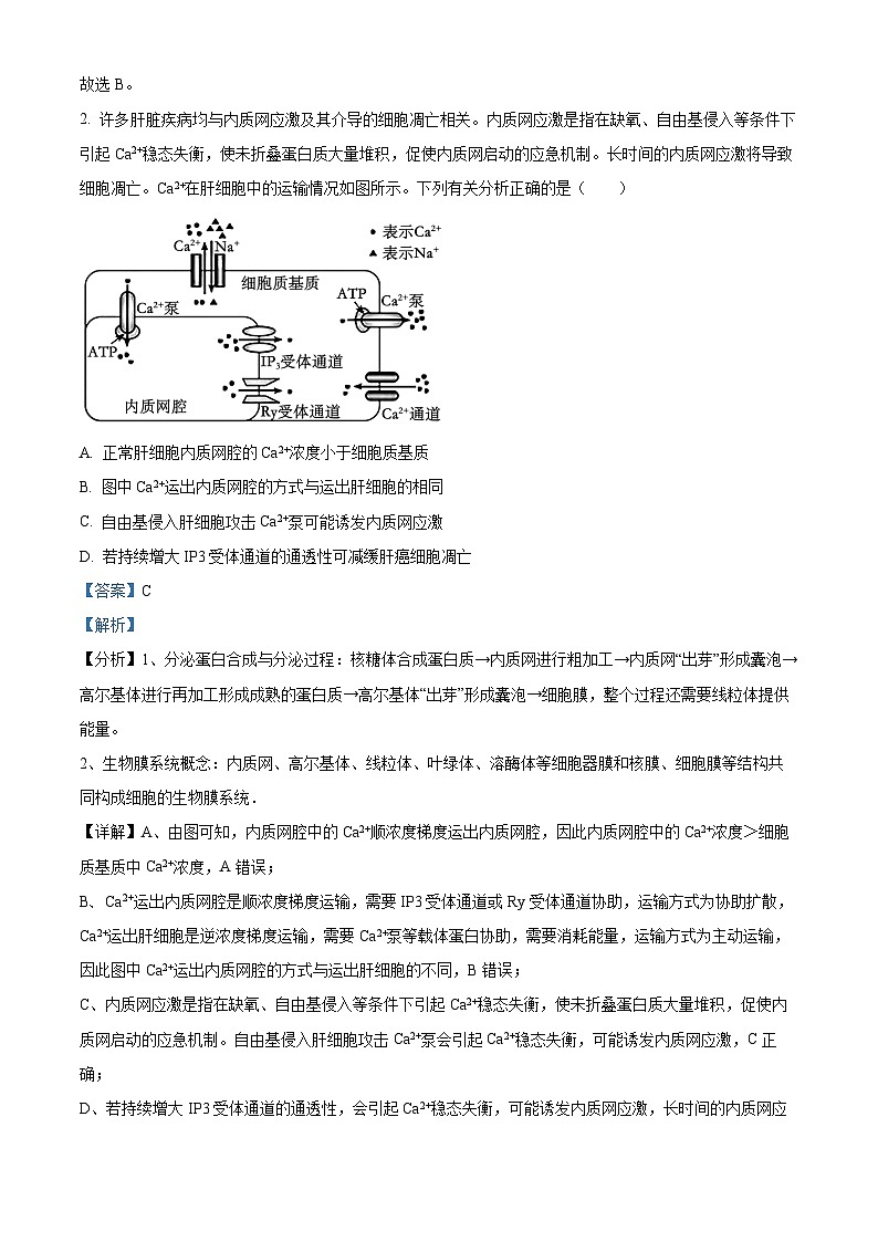 精品解析：2024届山西省省校际名校高三下学期一模联考理综生物试题（解析版）第2页