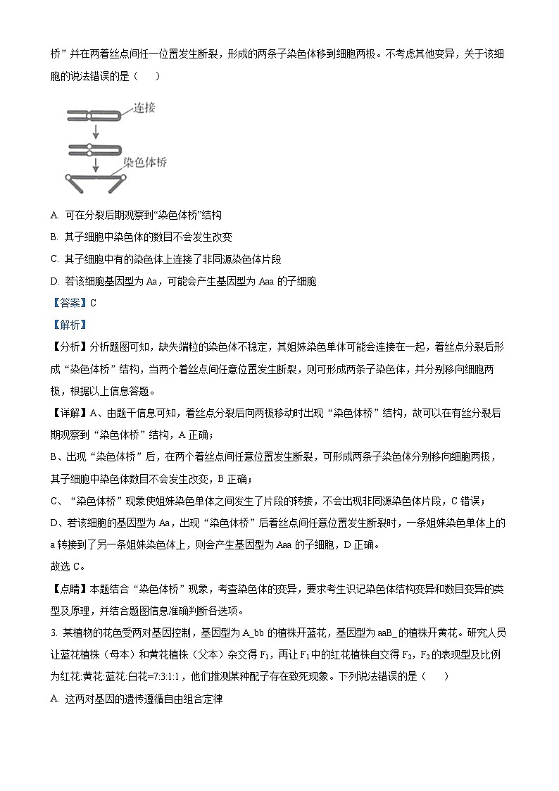 2024届陕西省咸阳市乾县一中高三下学期一模理综生物试题（原卷版+解析版）02