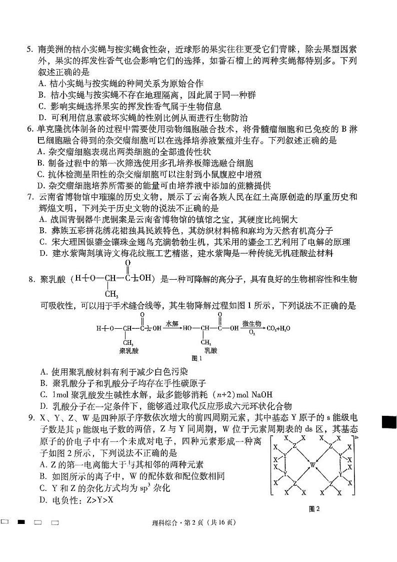 2024云南省三校高三下学期3月高考备考实用性联考卷（七）理综PDF版含解析02