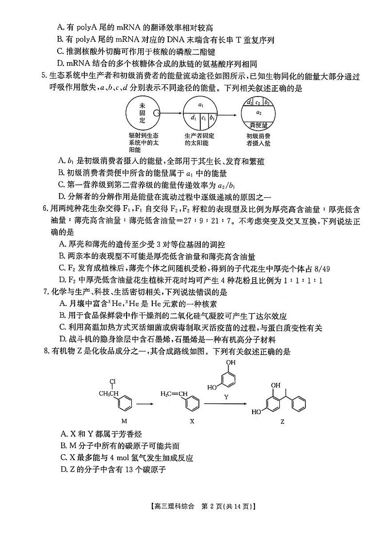 陕西省榆林市2024届高三下学期第二次模拟检测试题 理综 PDF版含答案02
