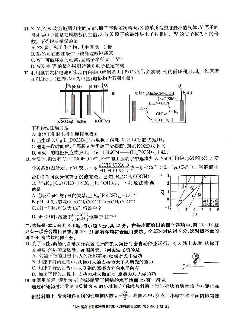2024届高考专家联测卷（四）高三下学期3月理综试题+答案第3页