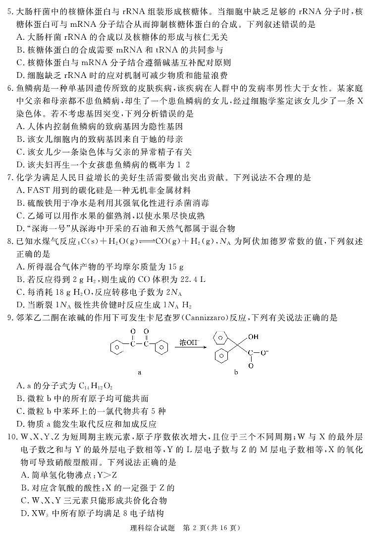 乐山市2024届第二次调查研究考试理科综合试题第2页