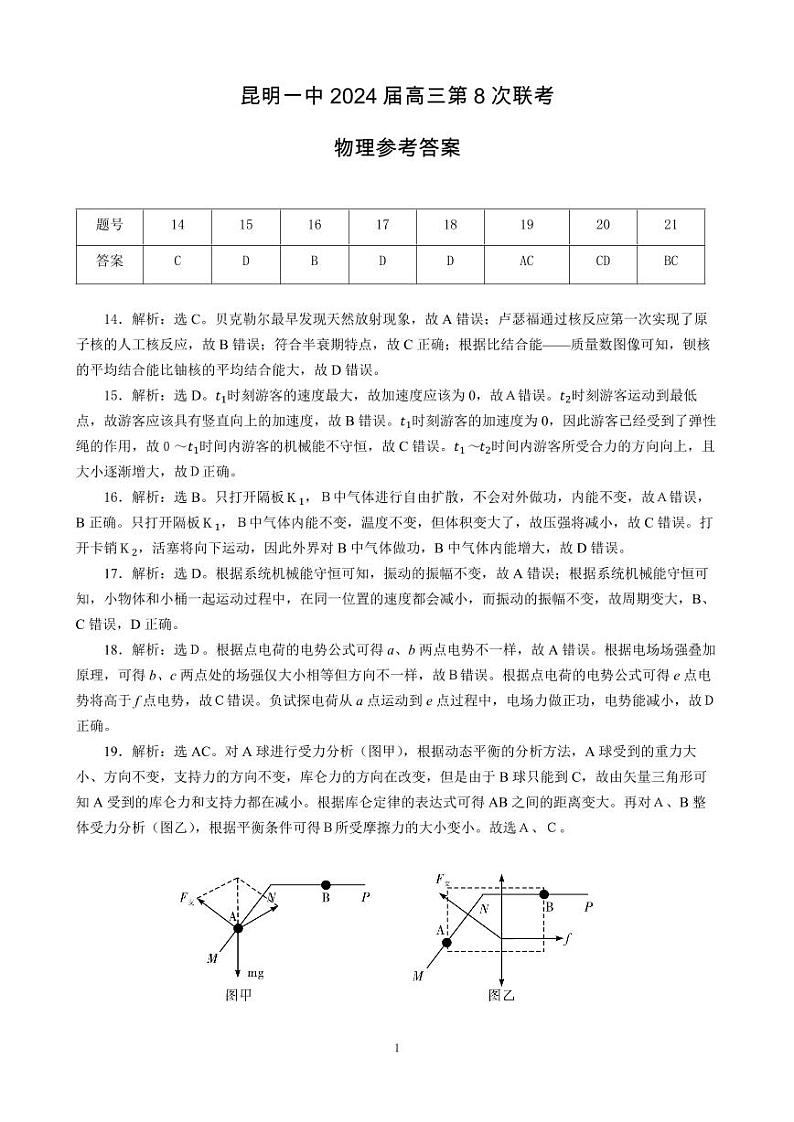 昆明市第一中学2024届高中新课标高三下学期3月第八次考前适应性训练理综试题及答案01