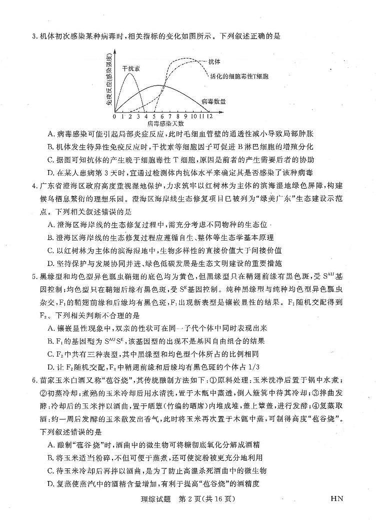 2024届河南名校联考高三4月月考理综试题+答案第2页