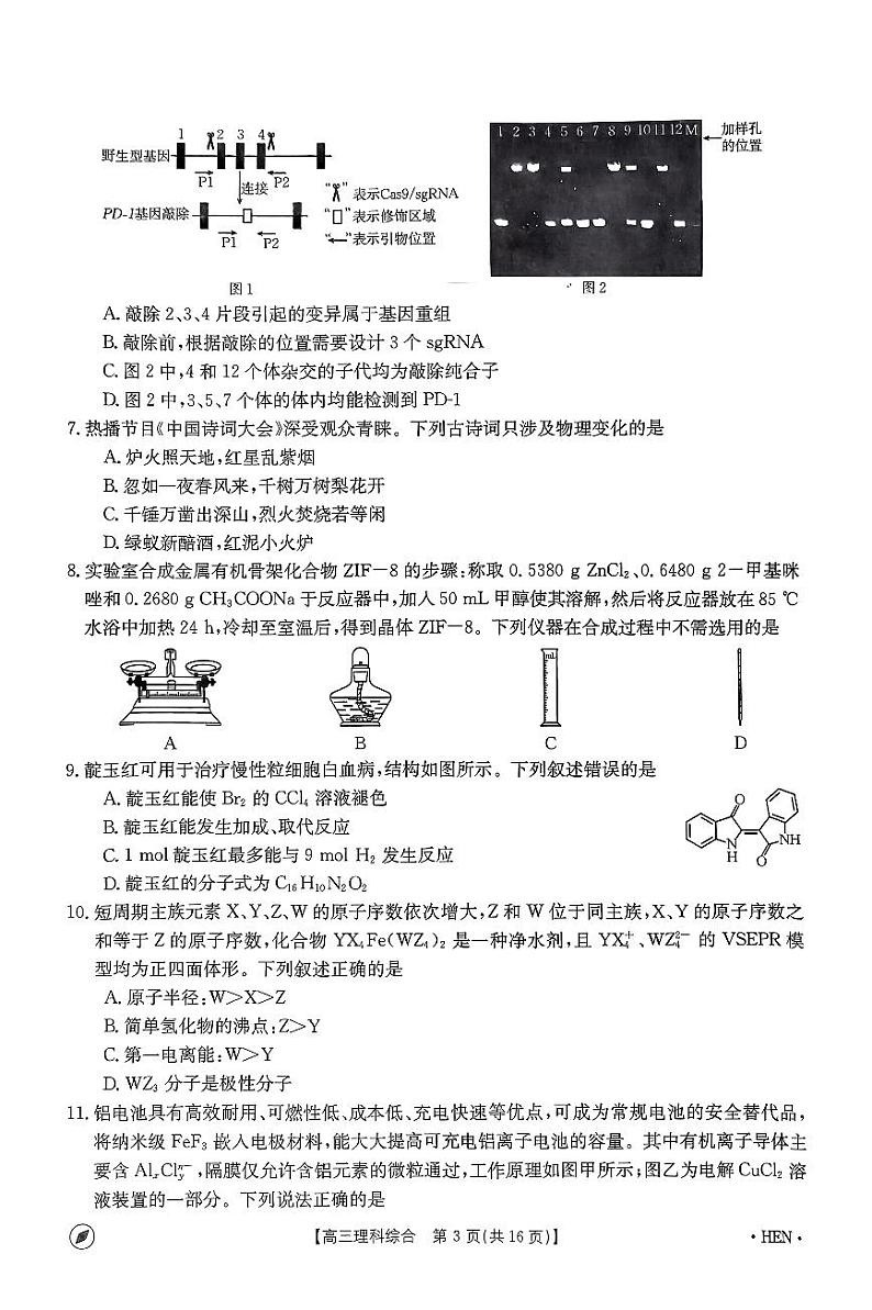 2024届河南省名校联盟高三下学期模拟预测理综试题03