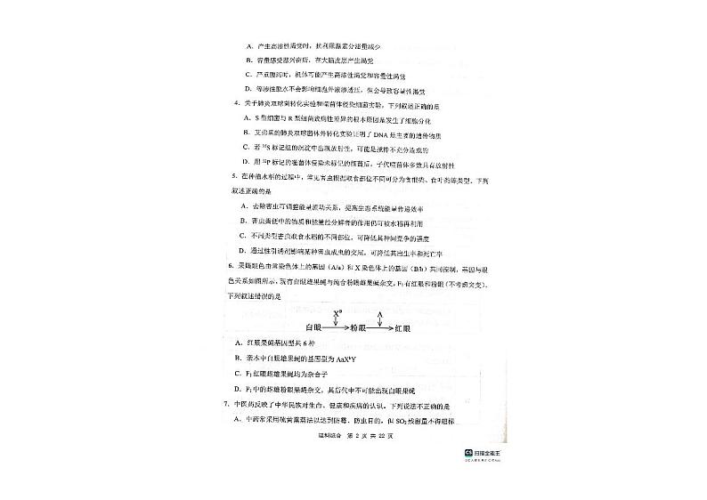 陕西省渭南市2024届高三下学期教学质量检测（Ⅱ）理综试卷（PDF版附答案）第2页